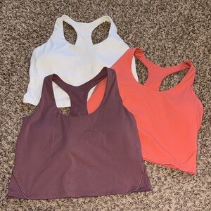 Set of Three Racerback Tank Crop Tops - White, Coral, and Purple